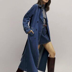 NEW! Reformation Hayes Denim Trench Coat Blue - Size S